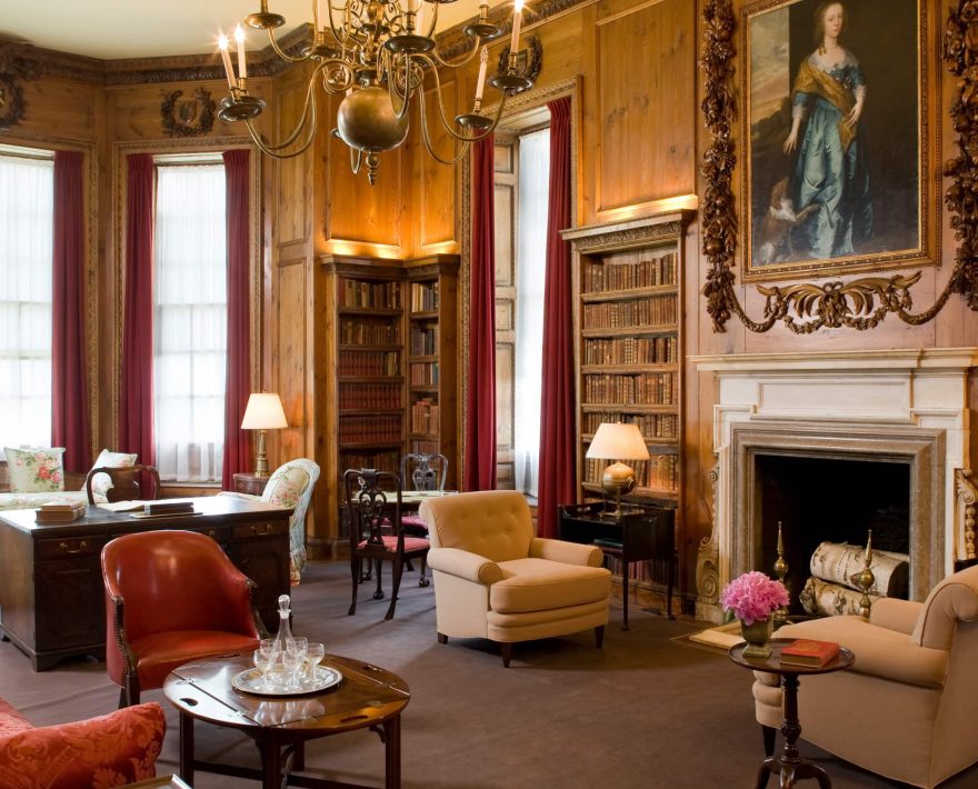Interior library at the Great House of the Crane Estate