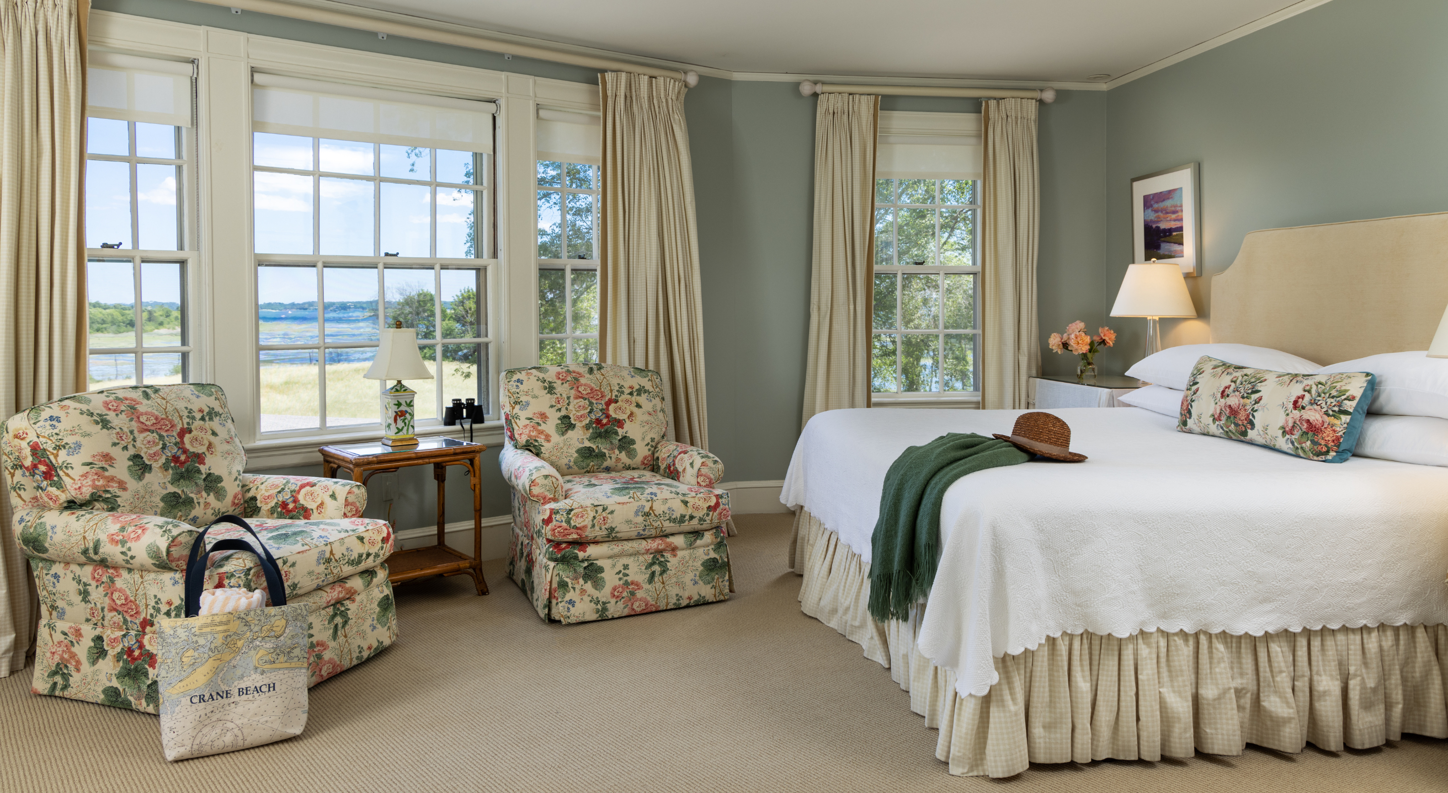 Bed and sitting area in Cornelius Room at Ipswich, MA hotel